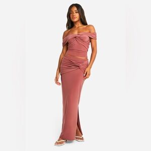 Boohoo Blush Knot Tie Maxi Skirt with Slit
